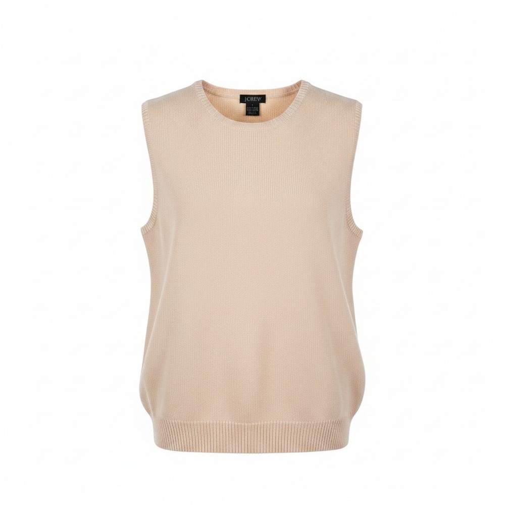 J.Crew L Peach Sweater Vest Sleeveless Knit Preppy Coastal Grandma Classic EUC